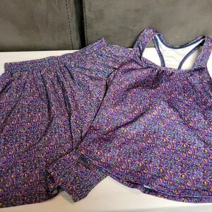 IN SPORT Women's Activewear Set Tank Top Shorts Purple Floral Print Size Large